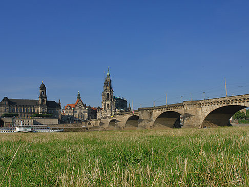 Augustusbrücke mit Wiese Fotos